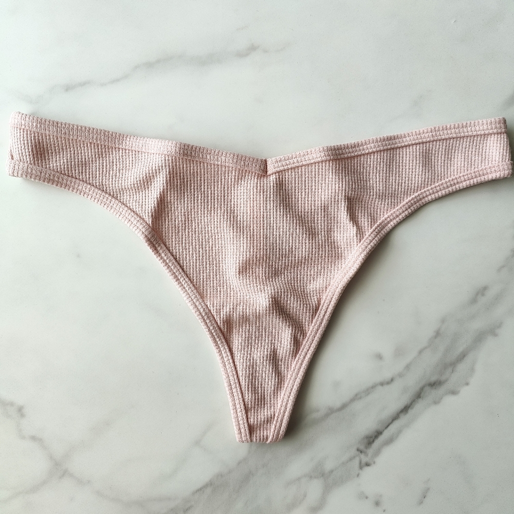 NWT PINK VICTORIA'S SECRET WAFFLE COTTON THONG PANTY IN SILVER PINK SIZE EXTRA L